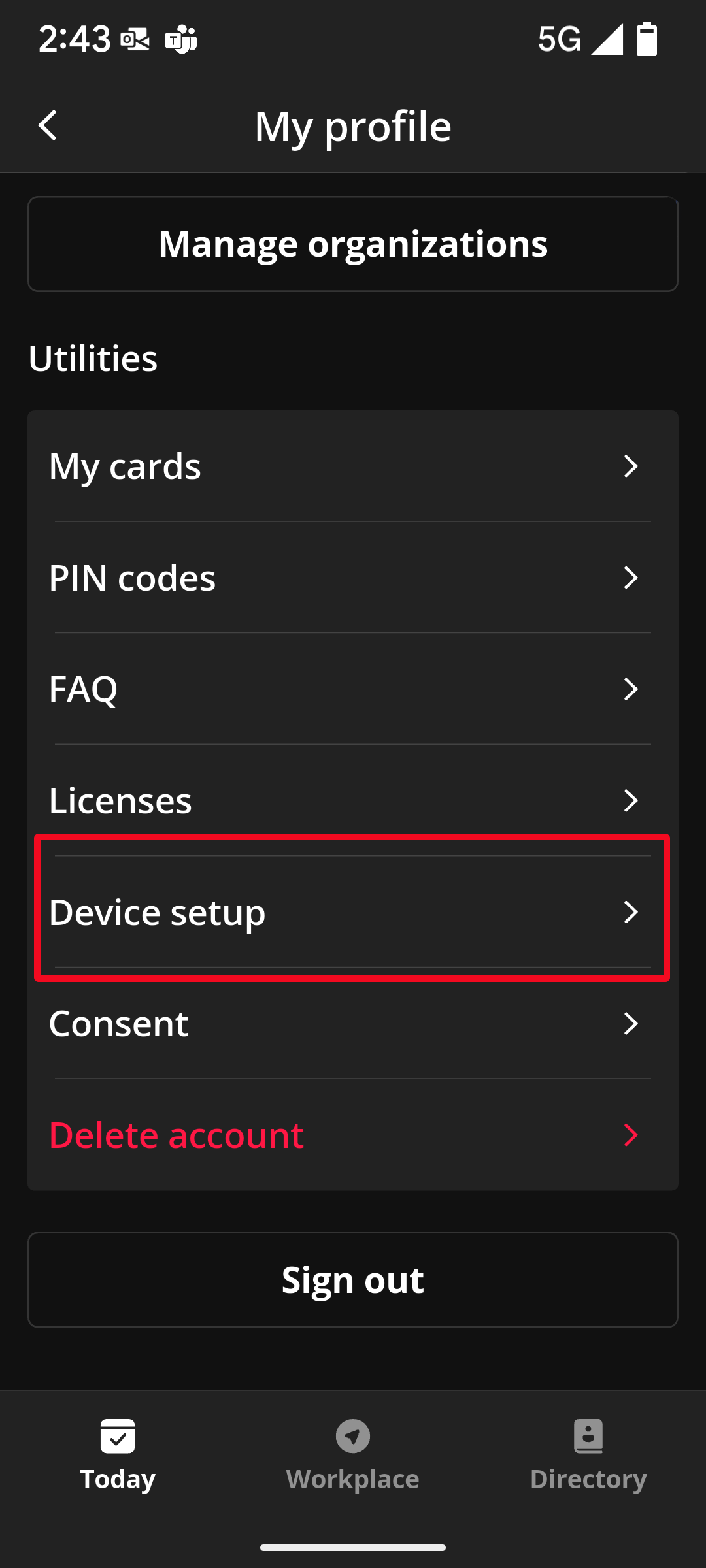The Devices tab in Profile screen's Utilities  section.